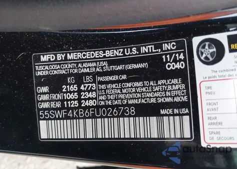 2015 Mercedes-Benz C 300 Sport 4Matic from USA, damaged, VIN 55SWF4KB6FU026738